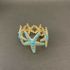 Gold-tone Blue Starfish Star Fish Women's Fashion Stretch Bracelet NWOT